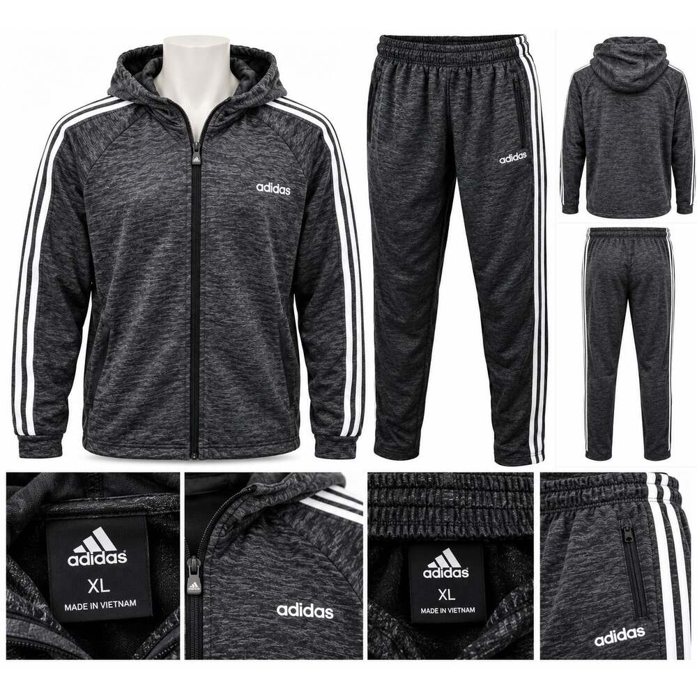 Adidas Men’s 2-Piece Tracksuit Set – Charcoal Gray Heather –SIZE XL